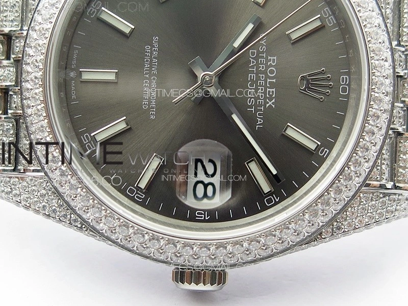 DateJust 41 126334 Full Paved Diamonds BP Best Edition Rhodium Dial Stick Markers on Jubilee Bracelet A2824