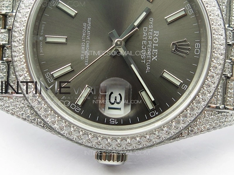 DateJust 41 126334 Full Paved Diamonds BP Best Edition Rhodium Dial Stick Markers on Jubilee Bracelet A2824