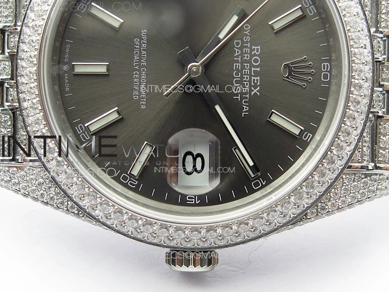 DateJust 41 126334 Full Paved Diamonds BP Best Edition Rhodium Dial Stick Markers on Jubilee Bracelet A2824