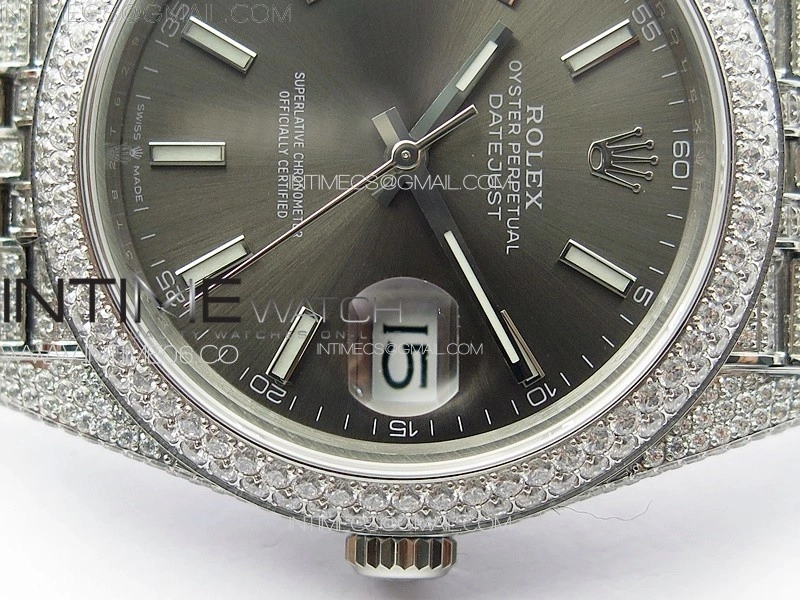 DateJust 41 126334 Full Paved Diamonds BP Best Edition Rhodium Dial Stick Markers on Jubilee Bracelet A2824