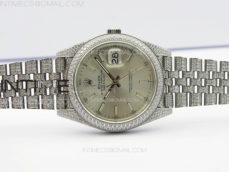 DateJust 41 126334 Full Paved Diamonds BP Best Edition Silevr Dial Sticks Markers on Jubilee Bracelet A2824