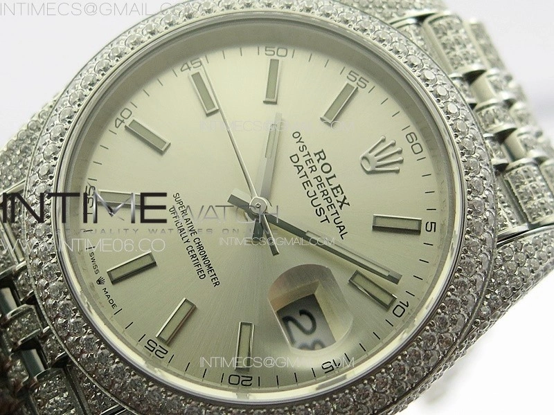 DateJust 41 126334 Full Paved Diamonds BP Best Edition Silevr Dial Sticks Markers on Jubilee Bracelet A2824