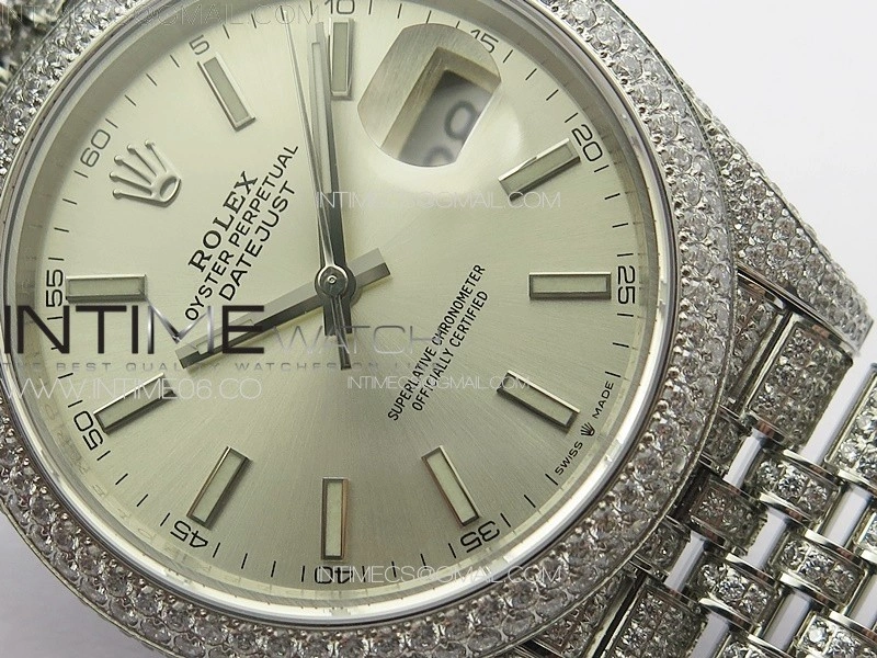 DateJust 41 126334 Full Paved Diamonds BP Best Edition Silevr Dial Sticks Markers on Jubilee Bracelet A2824