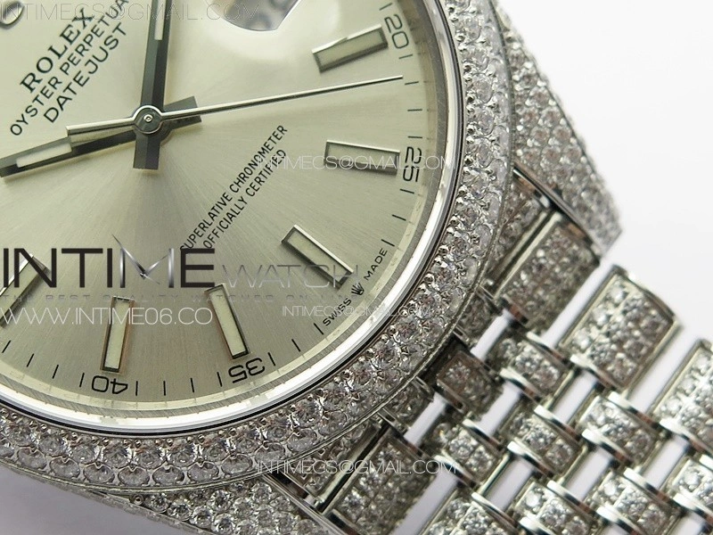 DateJust 41 126334 Full Paved Diamonds BP Best Edition Silevr Dial Sticks Markers on Jubilee Bracelet A2824