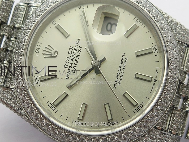 DateJust 41 126334 Full Paved Diamonds BP Best Edition Silevr Dial Sticks Markers on Jubilee Bracelet A2824