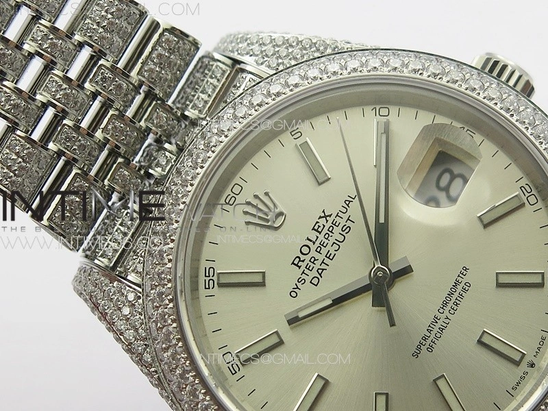 DateJust 41 126334 Full Paved Diamonds BP Best Edition Silevr Dial Sticks Markers on Jubilee Bracelet A2824