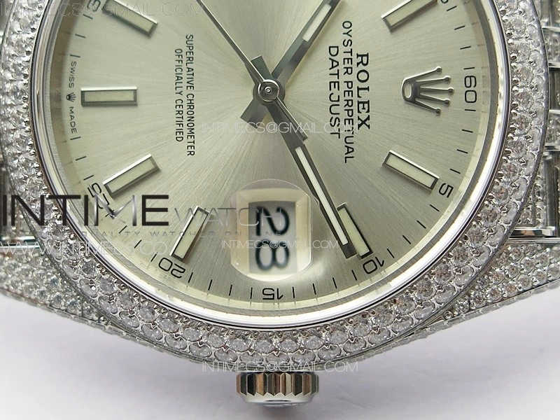 DateJust 41 126334 Full Paved Diamonds BP Best Edition Silevr Dial Sticks Markers on Jubilee Bracelet A2824