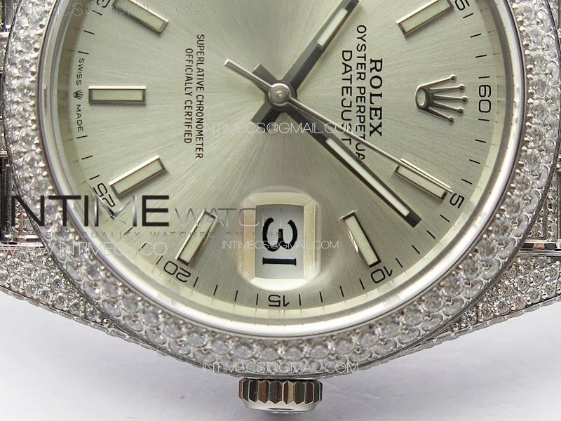 DateJust 41 126334 Full Paved Diamonds BP Best Edition Silevr Dial Sticks Markers on Jubilee Bracelet A2824