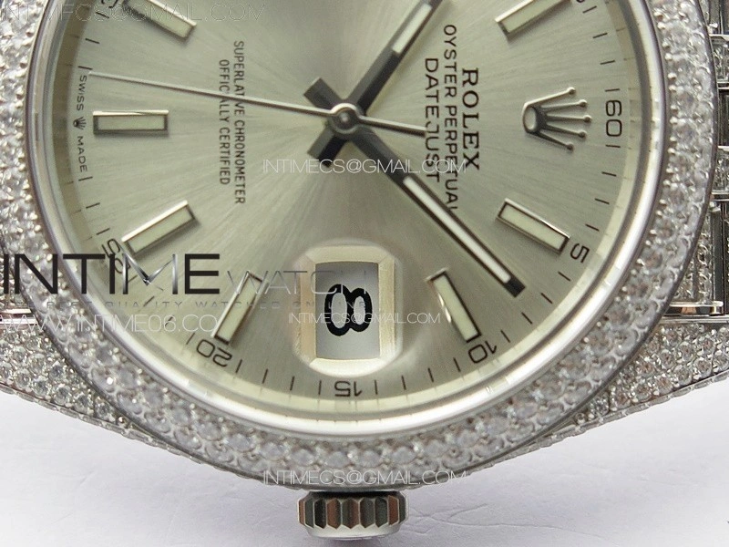 DateJust 41 126334 Full Paved Diamonds BP Best Edition Silevr Dial Sticks Markers on Jubilee Bracelet A2824