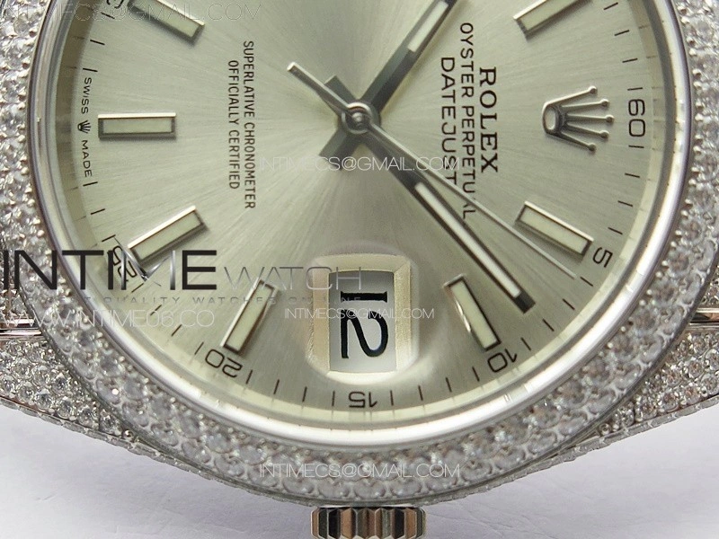 DateJust 41 126334 Full Paved Diamonds BP Best Edition Silevr Dial Sticks Markers on Jubilee Bracelet A2824