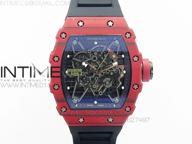 RM 035-2 Red Forge Carbon Black Inner Bezel Skeleton Dial on Black Rubber Strap MIYOTA9015
