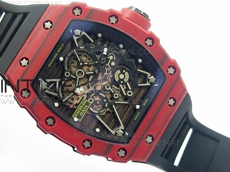 RM 035-2 Red Forge Carbon Black Inner Bezel Skeleton Dial on Black Rubber Strap MIYOTA9015