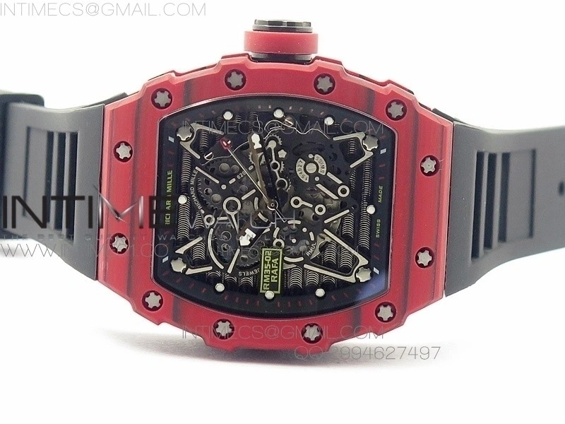 RM 035-2 Red Forge Carbon Black Inner Bezel Skeleton Dial on Black Rubber Strap MIYOTA9015