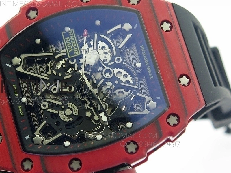 RM 035-2 Red Forge Carbon Black Inner Bezel Skeleton Dial on Black Rubber Strap MIYOTA9015
