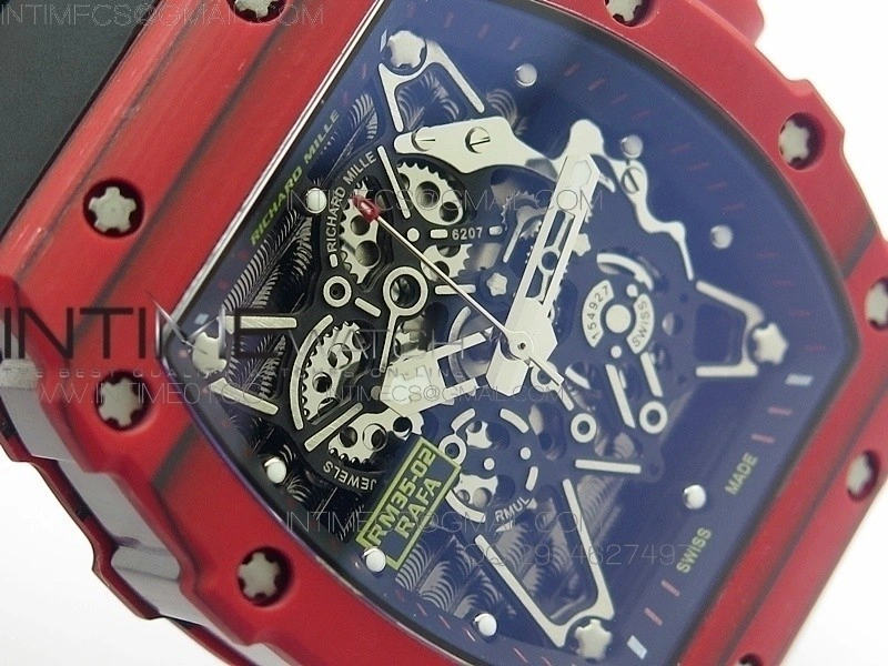 RM 035-2 Red Forge Carbon Black Inner Bezel Skeleton Dial on Black Rubber Strap MIYOTA9015