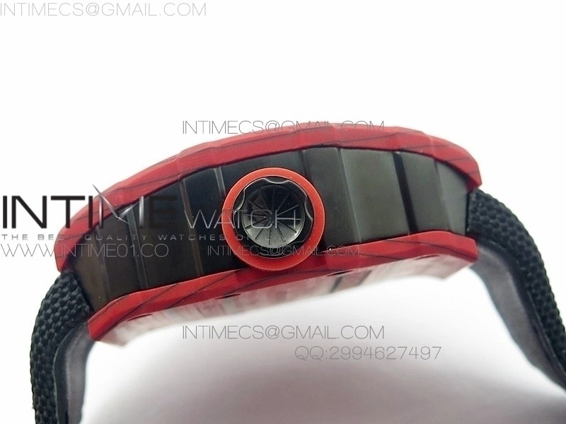 RM 035-2 Red Forged Carbon Black Inner Bezel Skeleton Dial on Black Nylon Strap MIYOTA9015