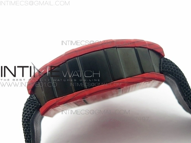RM 035-2 Red Forged Carbon Black Inner Bezel Skeleton Dial on Black Nylon Strap MIYOTA9015