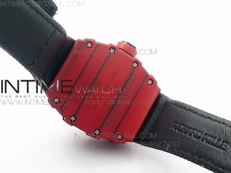 RM 035-2 Red Forged Carbon Black Inner Bezel Skeleton Dial on Black Nylon Strap MIYOTA9015