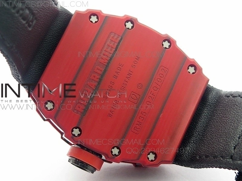 RM 035-2 Red Forged Carbon Black Inner Bezel Skeleton Dial on Black Nylon Strap MIYOTA9015