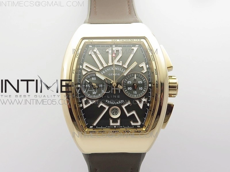 Vanguard V45 Chrono Brushed RG Case Gold Inner Bezel ABF Best Edition Gray Dial on Gray Gummy Strap A7750
