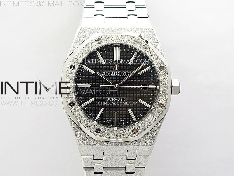 Royal Oak 41mm 15410 Frosted SS APSF 1:1 Best Edition Black Textured Dial on SS Bracelet SA3120 Super Clone