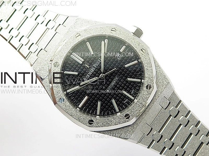 Royal Oak 41mm 15410 Frosted SS APSF 1:1 Best Edition Black Textured Dial on SS Bracelet SA3120 Super Clone