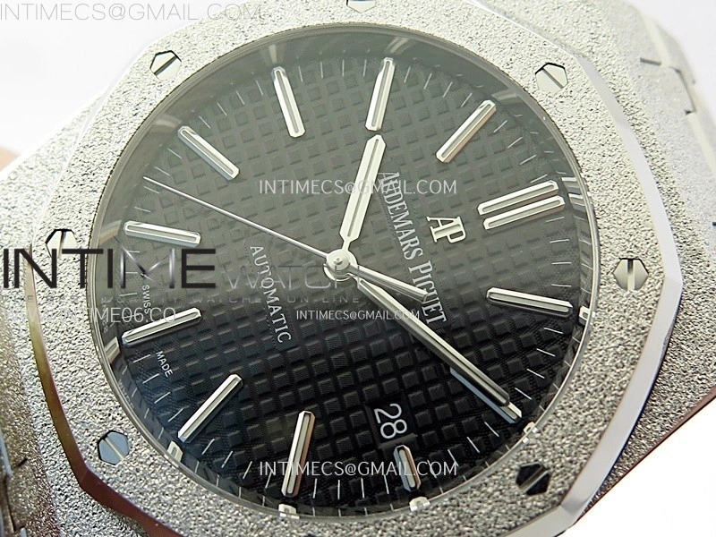 Royal Oak 41mm 15410 Frosted SS APSF 1:1 Best Edition Black Textured Dial on SS Bracelet SA3120 Super Clone