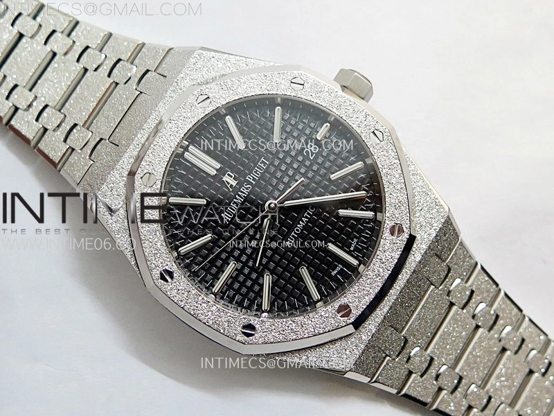Royal Oak 41mm 15410 Frosted SS APSF 1:1 Best Edition Black Textured Dial on SS Bracelet SA3120 Super Clone