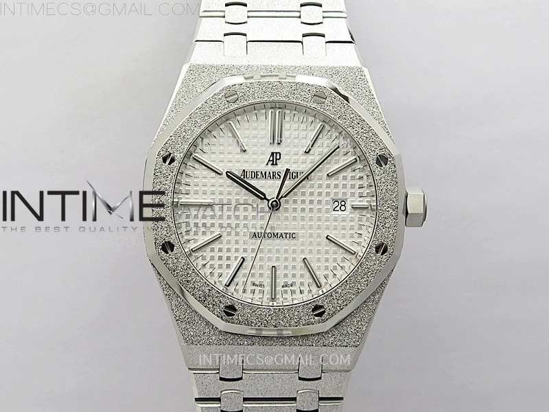 Royal Oak 41mm 15410 Frosted SS APSF 1:1 Best Edition White Textured Dial on SS Bracelet SA3120 Super Clone