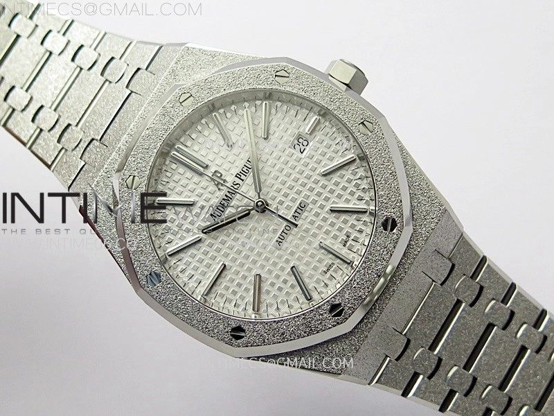 Royal Oak 41mm 15410 Frosted SS APSF 1:1 Best Edition White Textured Dial on SS Bracelet SA3120 Super Clone