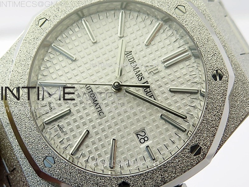 Royal Oak 41mm 15410 Frosted SS APSF 1:1 Best Edition White Textured Dial on SS Bracelet SA3120 Super Clone