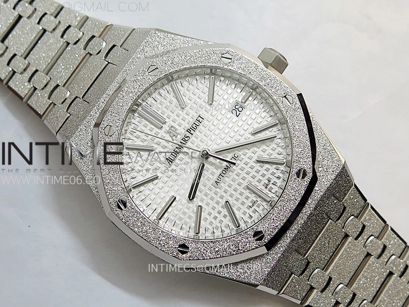 Royal Oak 41mm 15410 Frosted SS APSF 1:1 Best Edition White Textured Dial on SS Bracelet SA3120 Super Clone