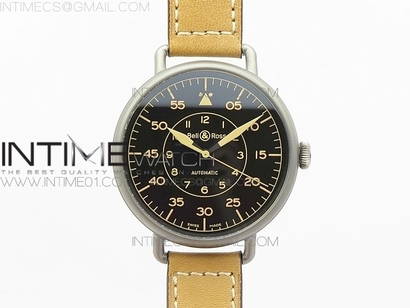 BR WW1-92 Satin-polished steel Case 1:1 Best Edition Black Dial Vintage Markers on Leather Strap MIYOTA 9015