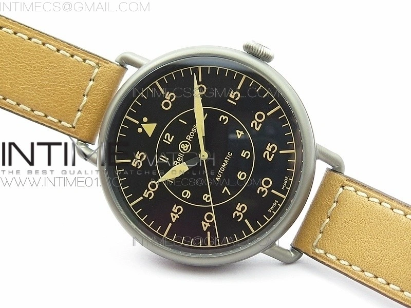 BR WW1-92 Satin-polished steel Case 1:1 Best Edition Black Dial Vintage Markers on Leather Strap MIYOTA 9015