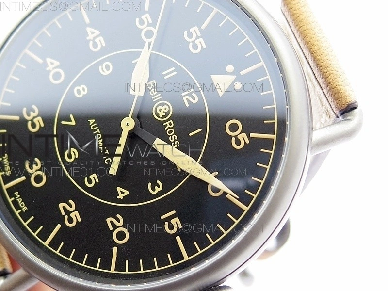 BR WW1-92 Satin-polished steel Case 1:1 Best Edition Black Dial Vintage Markers on Leather Strap MIYOTA 9015
