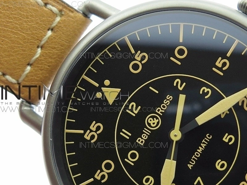 BR WW1-92 Satin-polished steel Case 1:1 Best Edition Black Dial Vintage Markers on Leather Strap MIYOTA 9015