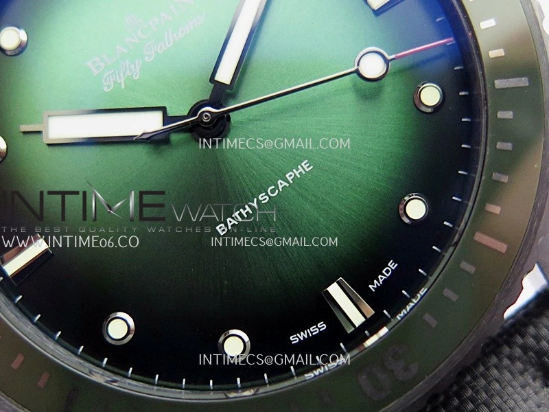 Fifty Fathoms Bathyscaphe Green Ceramic GF 1:1 Best Edition Green Ombre Dial On Black Sail-Canvas Strap A1315