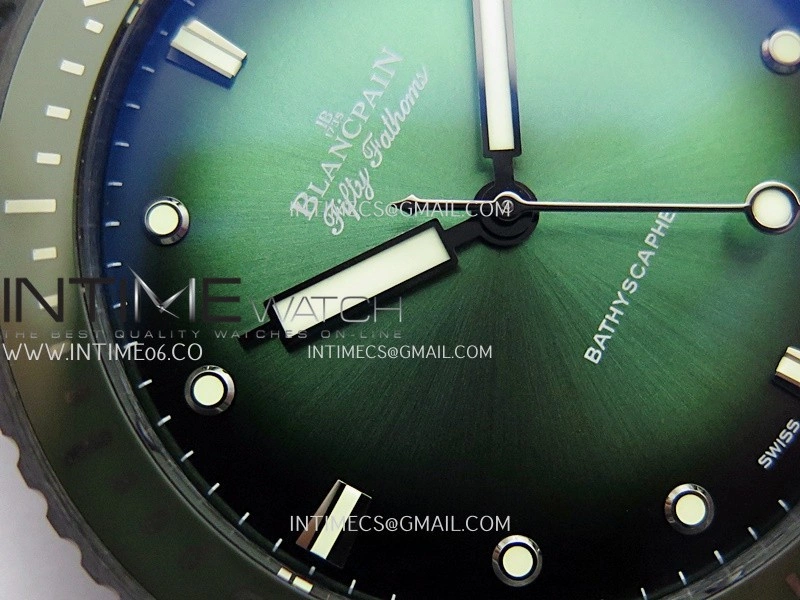Fifty Fathoms Bathyscaphe Green Ceramic GF 1:1 Best Edition Green Ombre Dial On Black Sail-Canvas Strap A1315