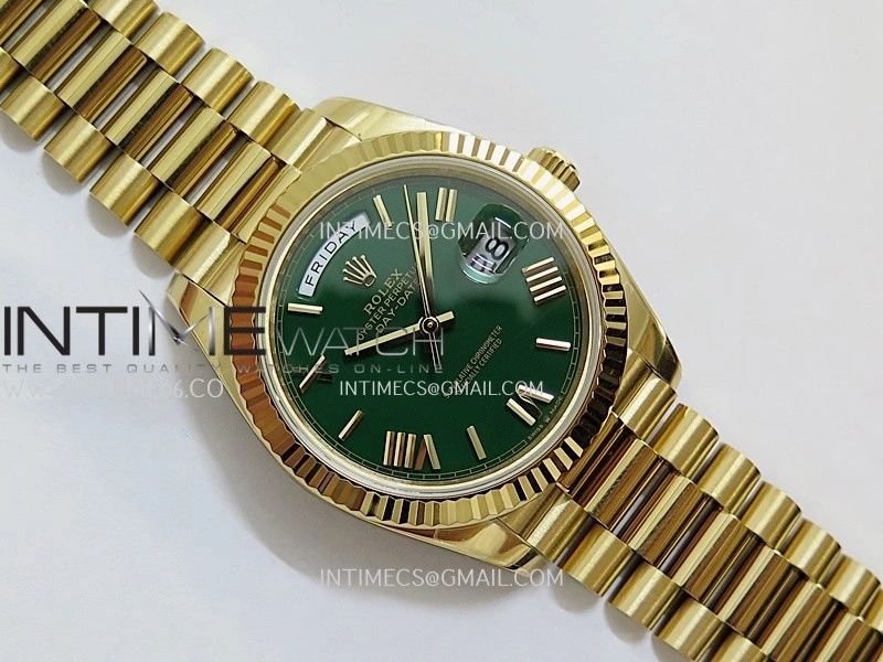 Day Date 228238 40mm Gain Weight QF 1:1 Best Edition Green Dial Roman Marker On YG President Bracelet SH3255