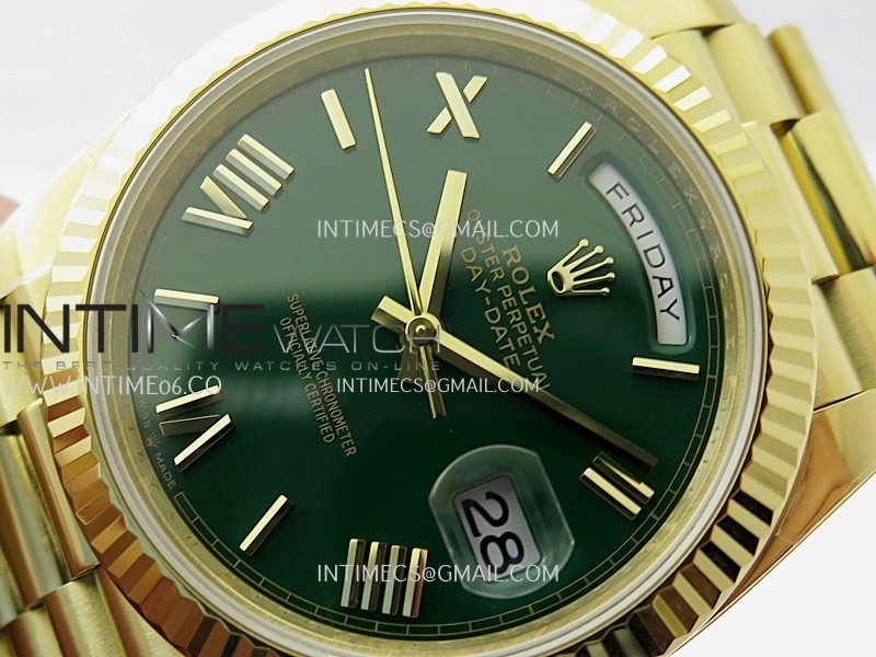Day Date 228238 40mm Gain Weight QF 1:1 Best Edition Green Dial Roman Marker On YG President Bracelet SH3255