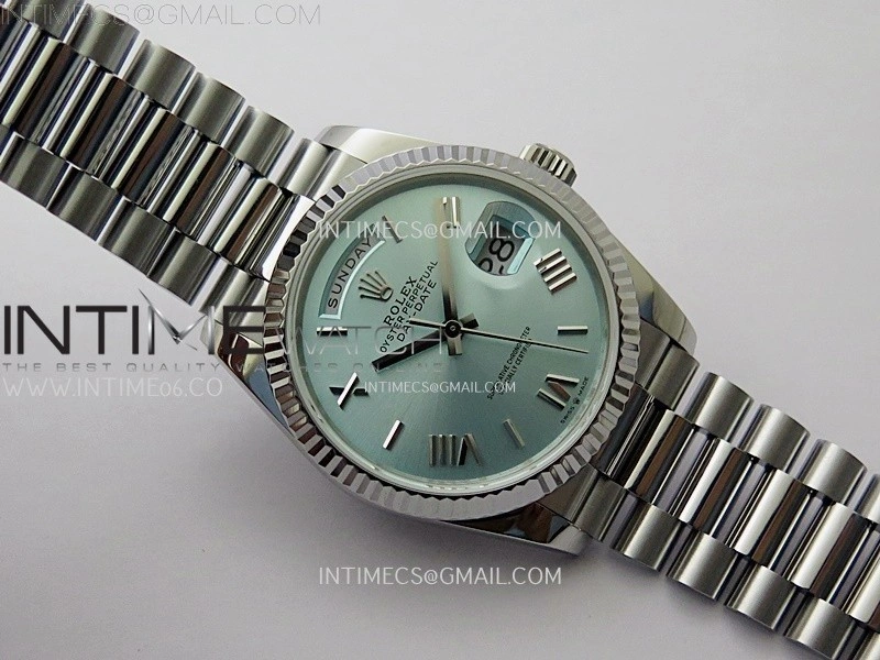 Day Date 128239 Gain Weight SS QF 1:1 Best Edition Ice Blue Dial Roman Markers on SS President Bracelet
