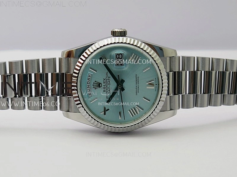Day Date 128239 Gain Weight SS QF 1:1 Best Edition Ice Blue Dial Roman Markers on SS President Bracelet
