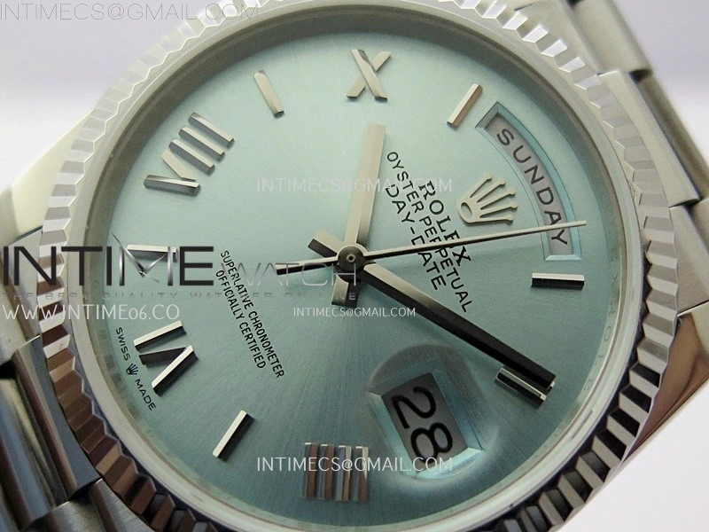 Day Date 128239 Gain Weight SS QF 1:1 Best Edition Ice Blue Dial Roman Markers on SS President Bracelet