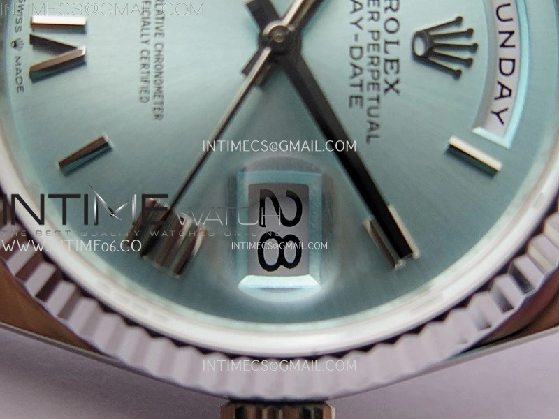 Day Date 128239 Gain Weight SS QF 1:1 Best Edition Ice Blue Dial Roman Markers on SS President Bracelet