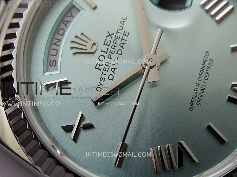Day Date 128239 Gain Weight SS QF 1:1 Best Edition Ice Blue Dial Roman Markers on SS President Bracelet