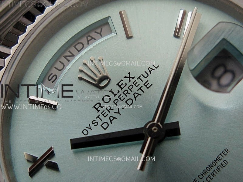 Day Date 128239 Gain Weight SS QF 1:1 Best Edition Ice Blue Dial Roman Markers on SS President Bracelet