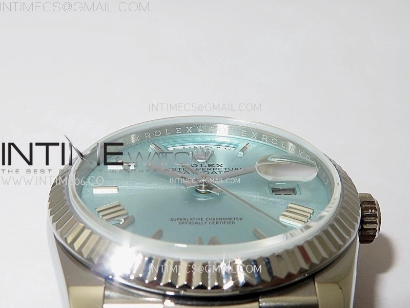 Day Date 128239 Gain Weight SS QF 1:1 Best Edition Ice Blue Dial Roman Markers on SS President Bracelet