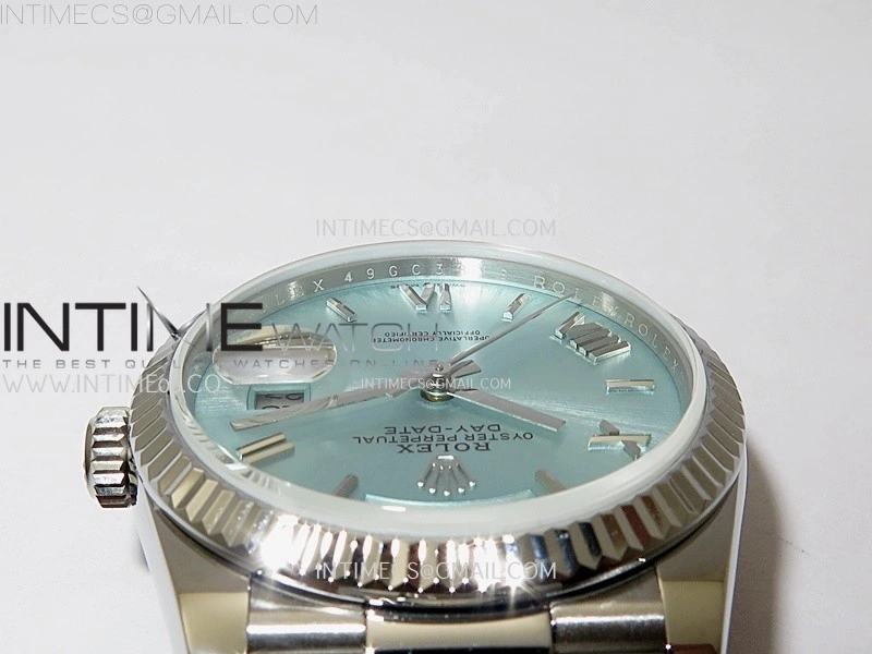 Day Date 128239 Gain Weight SS QF 1:1 Best Edition Ice Blue Dial Roman Markers on SS President Bracelet