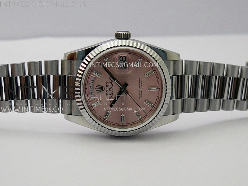 Day Date 128239 Gain Weight SS QF 1:1 Best Edition Pink Dial T-Diamond Markers on SS President Bracelet