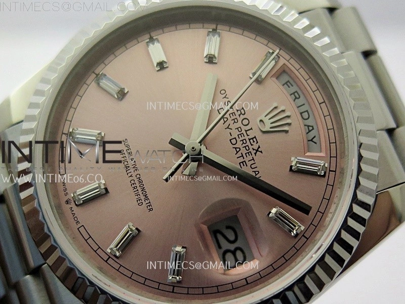 Day Date 128239 Gain Weight SS QF 1:1 Best Edition Pink Dial T-Diamond Markers on SS President Bracelet